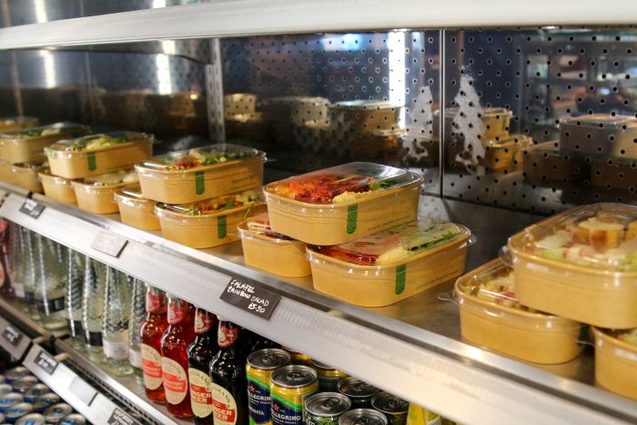 Pre-packed healthy lunches on display at the quill and cup cafe