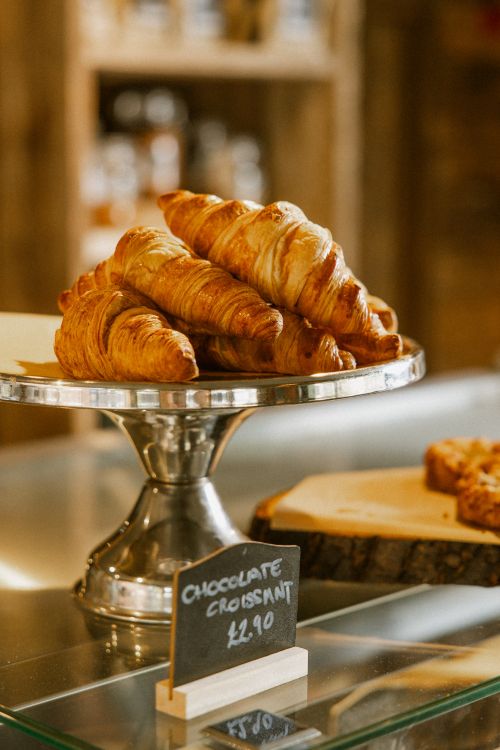 Pastry stand with fresh baked crossiants